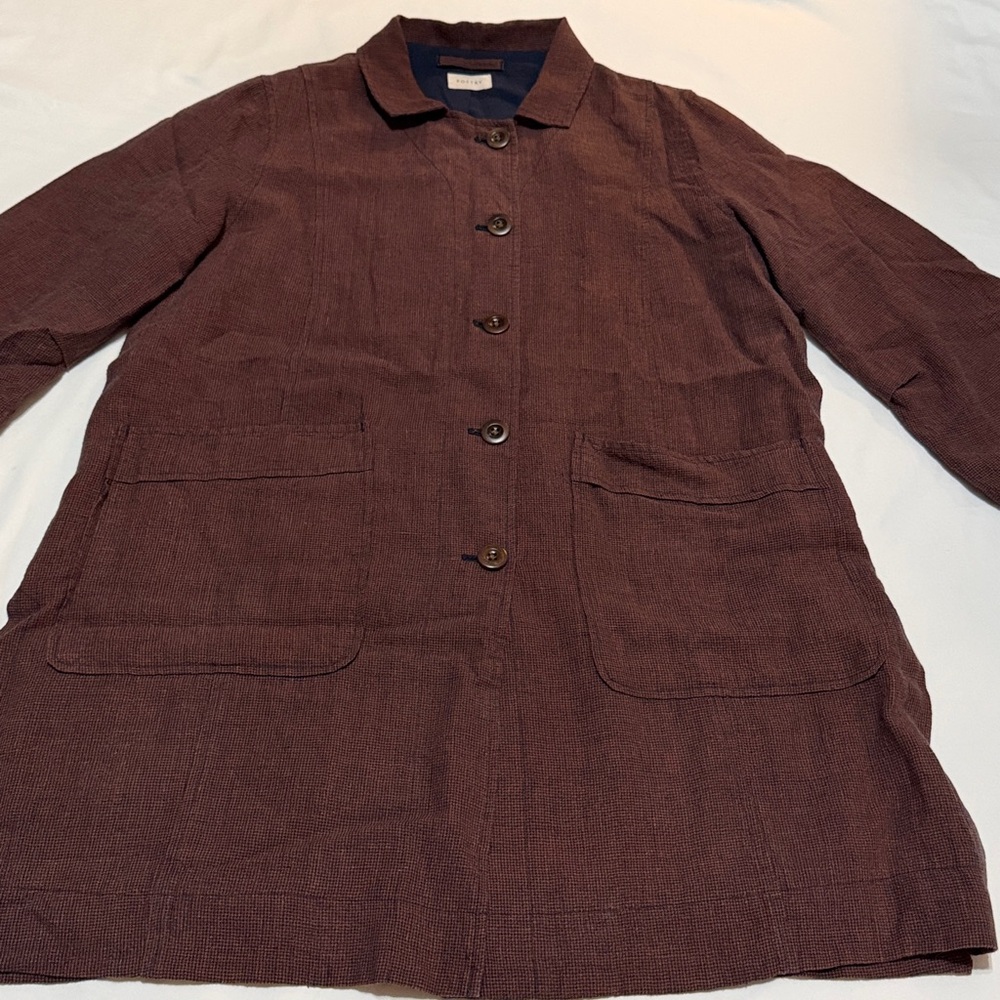 Poetry Brown 100% Linen Button-Front Jacket Trench Coat Duster Size 10